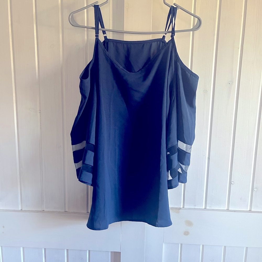 Blue open shoulder blouse